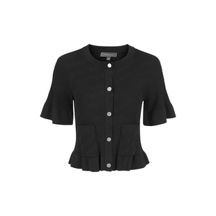 MARYLING玛俪琳夏季新品黑色花边细节针织开衫A1ECW08220