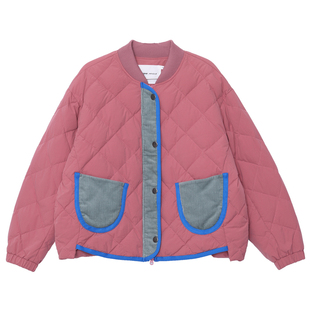 MOVEUP幻走2025冬季新款.FUN系列撞色织带贴袋菱形格短款羽绒服女