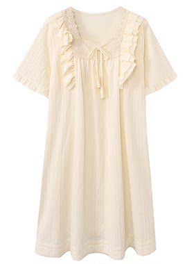 女童睡裙夏季短袖甜美公主睡衣裙母女亲子装宽松款宫廷风家居服