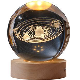 发光太阳系水晶球桌面小夜灯摆件星空玻璃球装饰品生日礼物女新年
