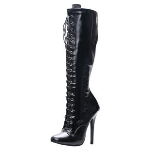 14厘米大码性感超高跟欧美风复古小圆头系带高筒靴COS扮装36-46码