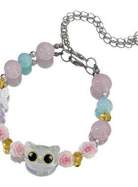 【萌喵花语】MIES原创卡通猫咪手链女水晶串珠玫瑰花装饰可爱手串