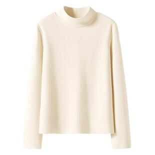 班尼路半高领白色打底衫2026新款女内搭上衣保暖仿德绒长袖t恤M