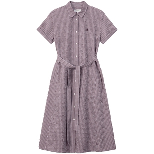 【新品】BEANPOLE滨波2026年夏季女士千鸟格简约短袖泡泡纱连衣裙