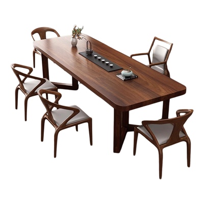 南美黑胡桃木全实木茶桌椅组合