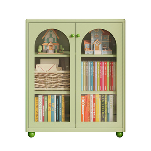 2026年新型铁艺书架一体靠墙卧室房间防尘带门书柜矮柜储物置物柜