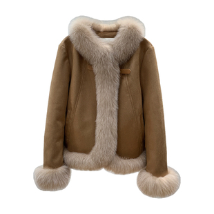又是一年冬！狐狸毛皮草外套女2025新款麂皮绒鹅绒内胆夹克年轻款