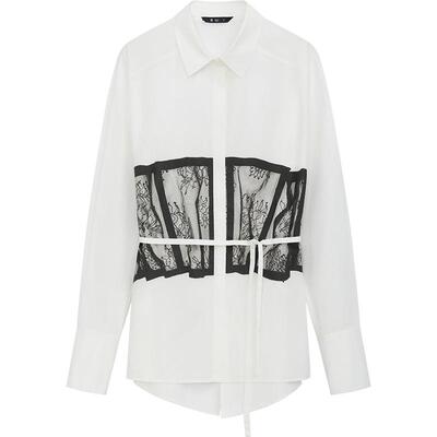 播 bo 商场同款黑色蕾丝印花衬衫女商场同款时尚衬衣BDR2CD2939