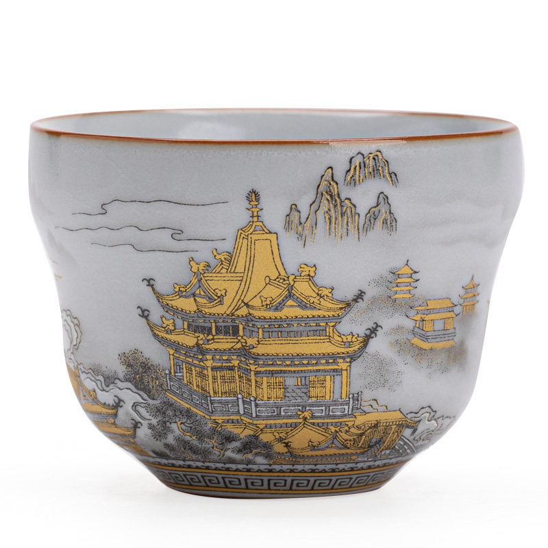 仿宋汝窑琼台云阁葫芦杯家用防烫陶瓷茶杯高档功夫茶具品茗杯单杯