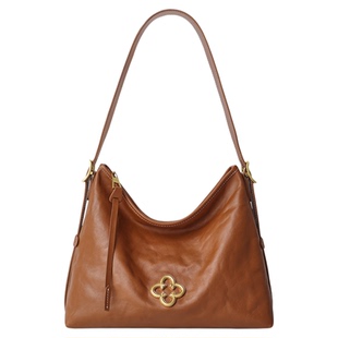 卡思乐松涛托特包女2026新款高级褶皱复古棕单肩斜挎大容量hobo包