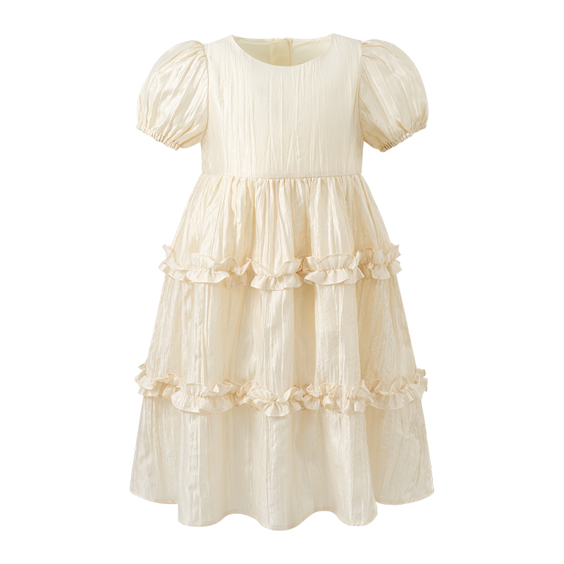 Little Naive女童連衣裙春夏新款光澤壓皺高級(jí)感公主裙兒童禮服裙