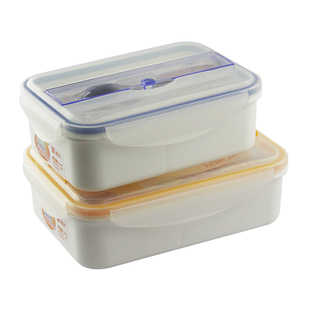 开学振兴微波炉饭盒pp塑料分双格便当盒餐盒带勺保鲜密封学生上班
