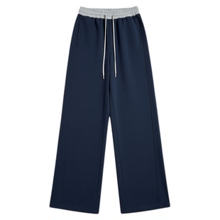 加绒加厚高腰显瘦阔腿弯刀裤女秋冬款小个子撞色抽绳镰刀休闲卫裤