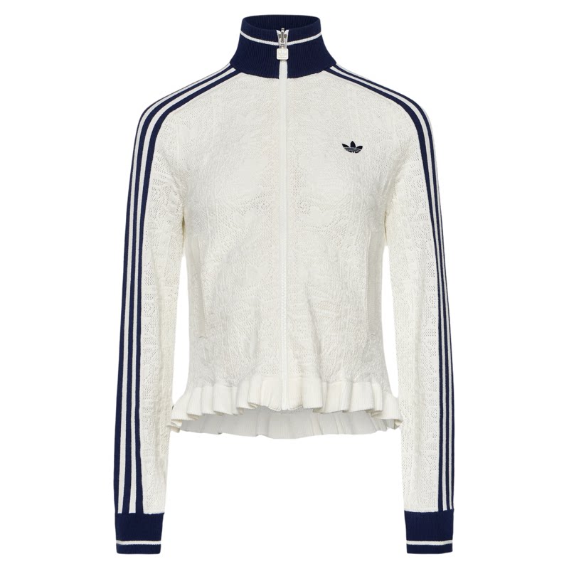 Adidas阿迪达斯三叶草女子修身短款蕾丝边复古镂空外套夹克KX6883