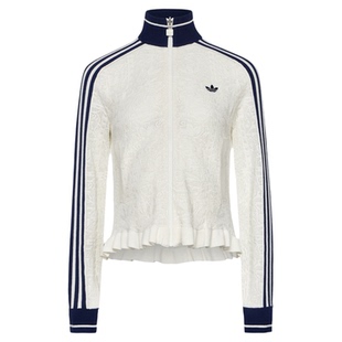 Adidas阿迪达斯三叶草女子修身短款蕾丝边复古镂空外套夹克KX6883