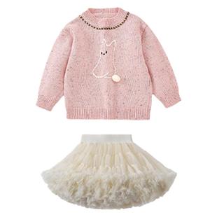 女童半身凸凸裙套装宝宝薄款百搭针织背心超蓬tutu裙可爱两件套