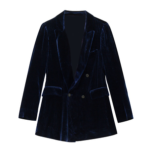 金丝绒西装外套女2025年秋冬新款收腰显瘦通勤职业设计感西服上衣