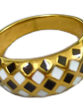 小众设计黑白棋盘格纹女ins戒指