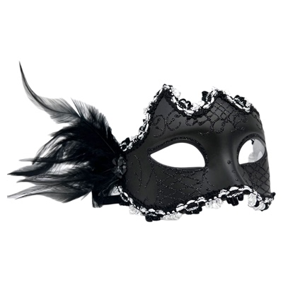 万圣节半脸白色羽毛时尚面具女