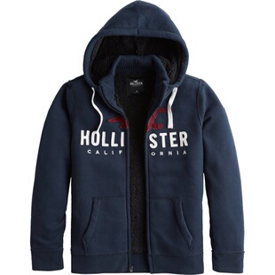 美国Hollister海鸥冬羊羔绒卫衣男开衫加绒加厚连帽修身229389