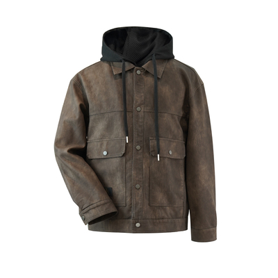 优构良品短款皮衣男生假两件加绒