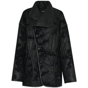 COCOBELLA国风丝绒盘花绣轻型棉服女新中式不对称翻领外套MF3023