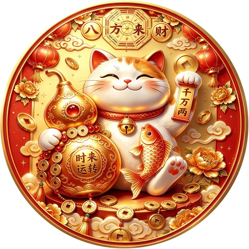 八方来财招财猫墙贴画防水防晒背胶自粘店铺开业纳福年年有余贴纸