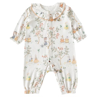 bubbletree婴儿对襟长袖连体衣外出爬服新生儿宝宝可爱哈衣秋冬款