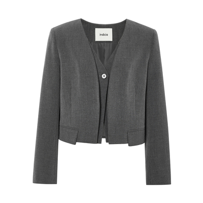 标记V领西装短款外套