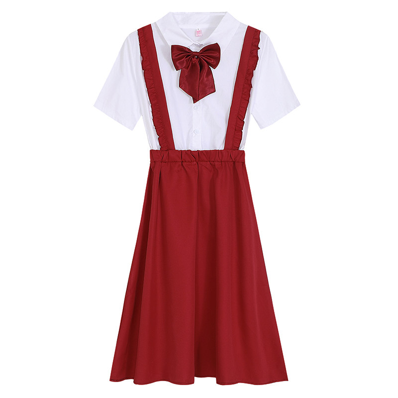夏季假两件红色连衣裙少女合唱朗诵演出服初高中学生演讲比赛服装