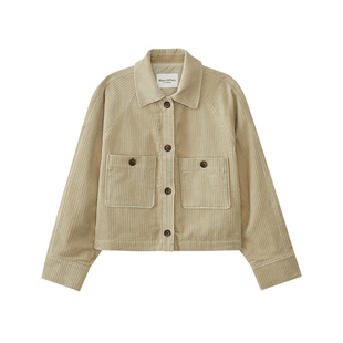 Marc O'Polo/MOP粗灯芯绒短外套户外夹克女工装立领口袋短款女士