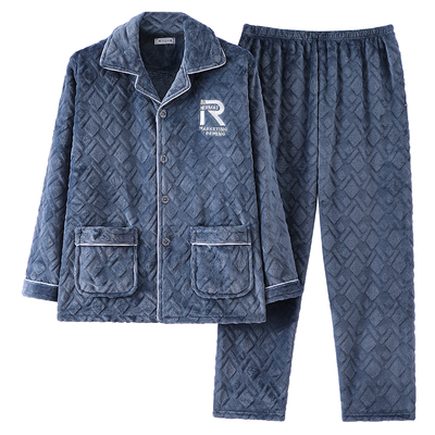 提花短毛绒套装男士秋冬款家居服