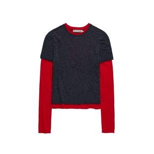 【水溶羊毛】IIIVIVINIKO2025秋新款时髦撞色假两件针织长袖女