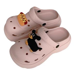 细细条 EVA厚底夏季网红时尚外穿包头凉拖鞋趣味可爱狗狗洞洞鞋女