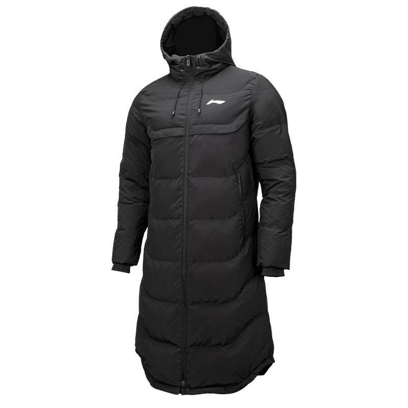 李宁羽绒服男士2024年冬季新款连帽长款过膝加长加厚保暖冬训大衣