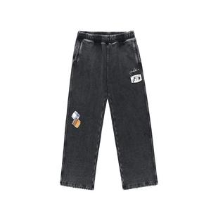 GUUKA潮牌美式复古黑色卫裤男秋冬新款 做旧乞丐裤补丁直筒裤宽松