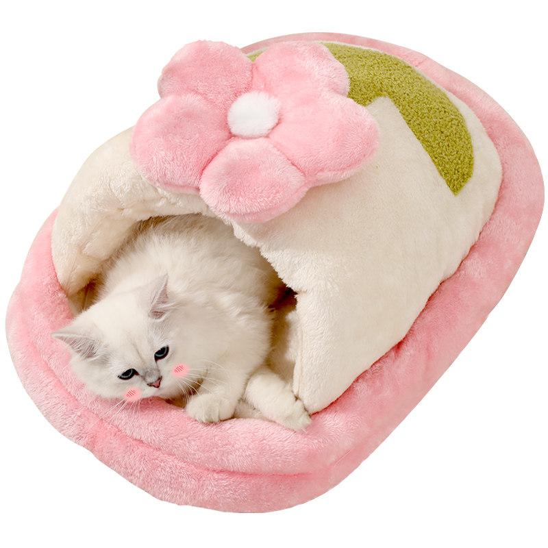 猫窝冬季保暖封闭式猫睡觉的窝花朵拖鞋窝猫咪床四季通用狗窝用品