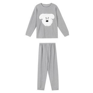 馨帮帮Homedress 可爱毛绒小狗睡衣女秋季圆领德绒舒适家居服套装