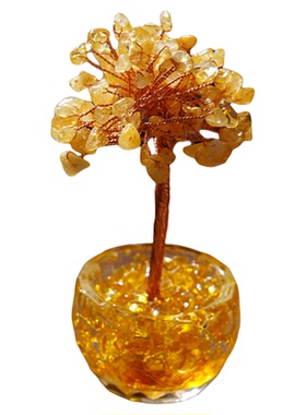 灵隐2026马年发财树桌面摆件黄水晶招财风水玄关摆件开业乔迁礼物