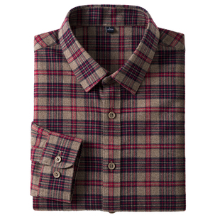 秋季加厚格子男士磨毛长袖衬衫休闲棉羊毛莫代尔衬衣男款上衣外套