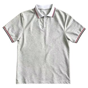 学生校服班服浅灰短袖白口蓝红边不挨着棉质POLO衫男女款定制