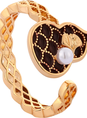 红色花丝葫芦珍珠开口戒指小众