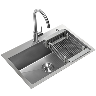 悍高厨房纳米水槽手工单槽304不锈钢灰色洗菜盆洗碗盆大单盆套餐