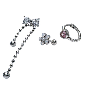 二十二丁目 蝴蝶结流苏耳钉粉色爱心耳圈耳环珍珠小花钛钢耳骨钉