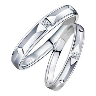 爱之所向情侣对戒内圈实心圆润厚重质感银镀金镶嵌莫桑钻工艺精致