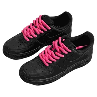 af1玫红面包鞋带AirForce1tripleblac纯黑空军一号板鞋加粗圆鞋绳