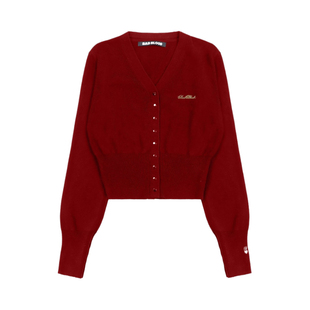 badblood秋美式复古辣妹V领针织开衫字母刺绣短款毛衣外套上衣女