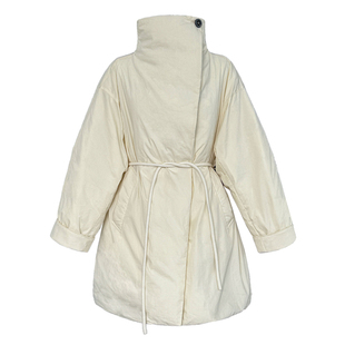 2025年冬季加厚保暖立大翻领中长款系腰带90白鸭绒大被子羽绒服女