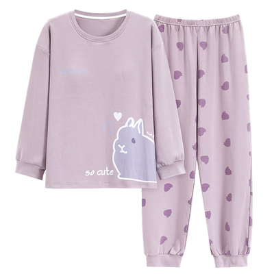 女带胸垫一体长袖睡衣套装