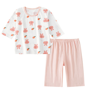 女童睡衣夏季薄款儿童空调服纯棉a类宝宝家居服七分袖夏2026新款